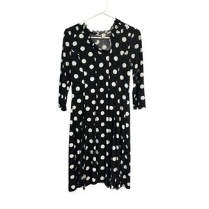 Cato Polka Dot Midi Dress Ruffle Neck 3/4 Sleeve Career Casual
